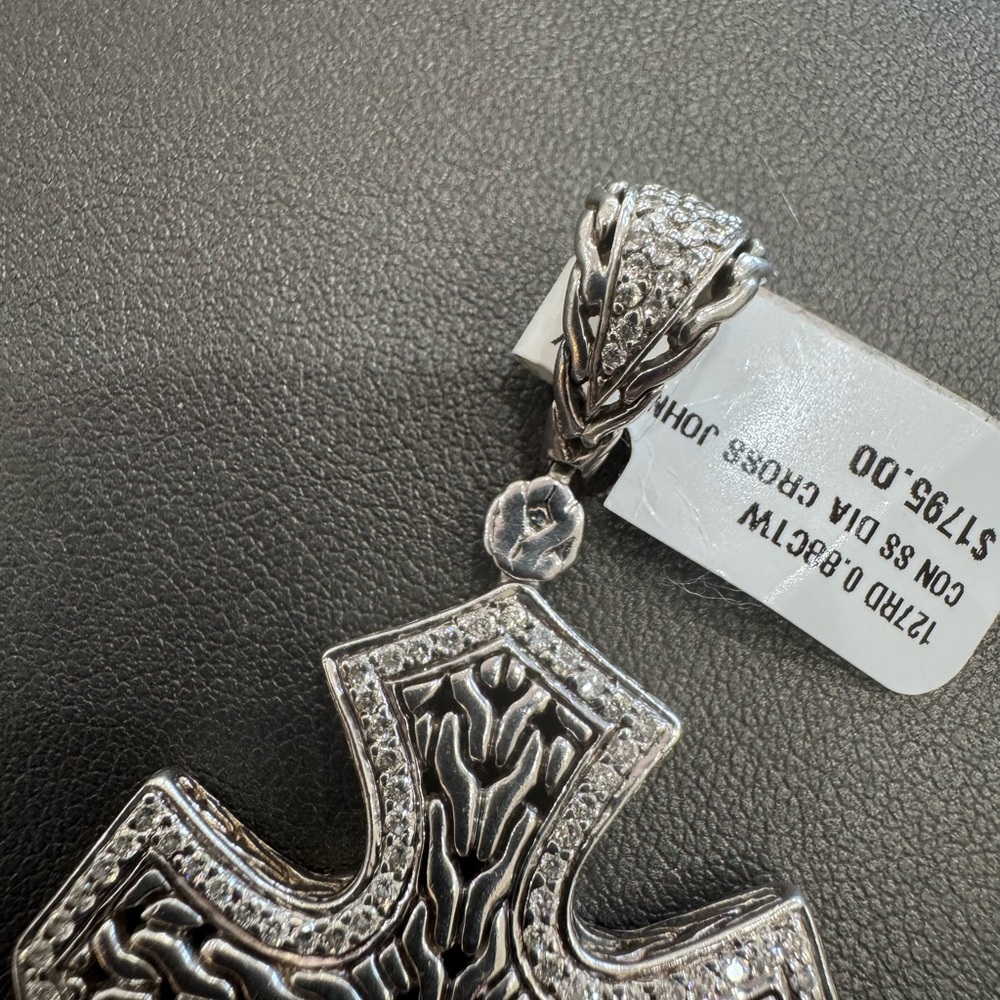 John Hardy Sterling Silver/ 18k Classic Chain Diamond Cross - Picture 9 of 10